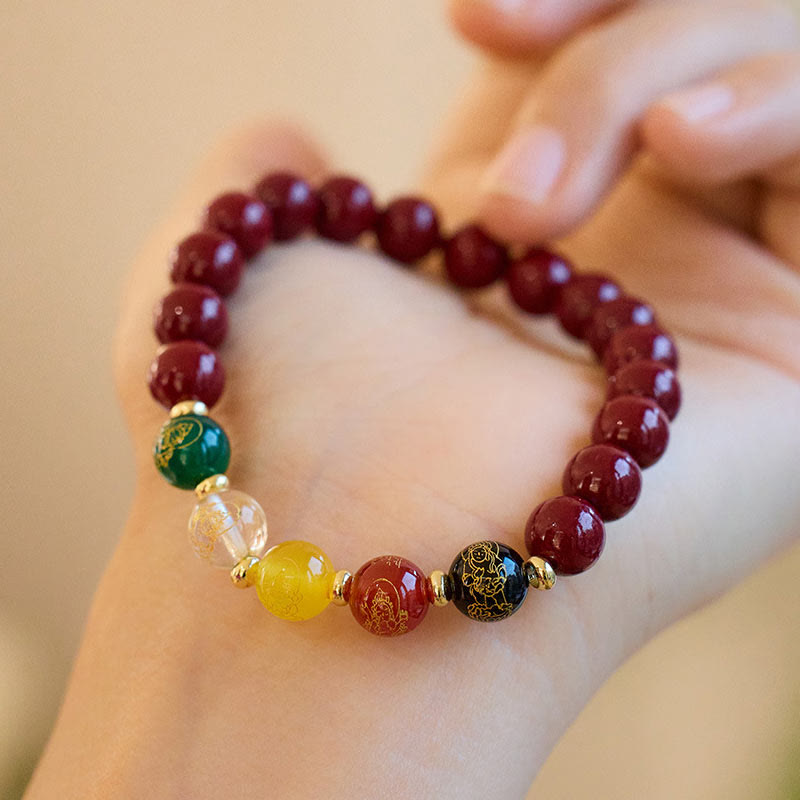 Buddha Stones Zinnober Achat Fünf Richtungen Götter des Reichtums Segen Armband