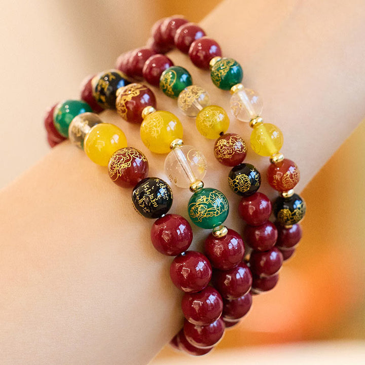 Buddha Stones Zinnober Achat Fünf Richtungen Götter des Reichtums Segen Armband