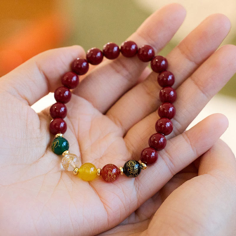 Buddha Stones Zinnober Achat Fünf Richtungen Götter des Reichtums Segen Armband