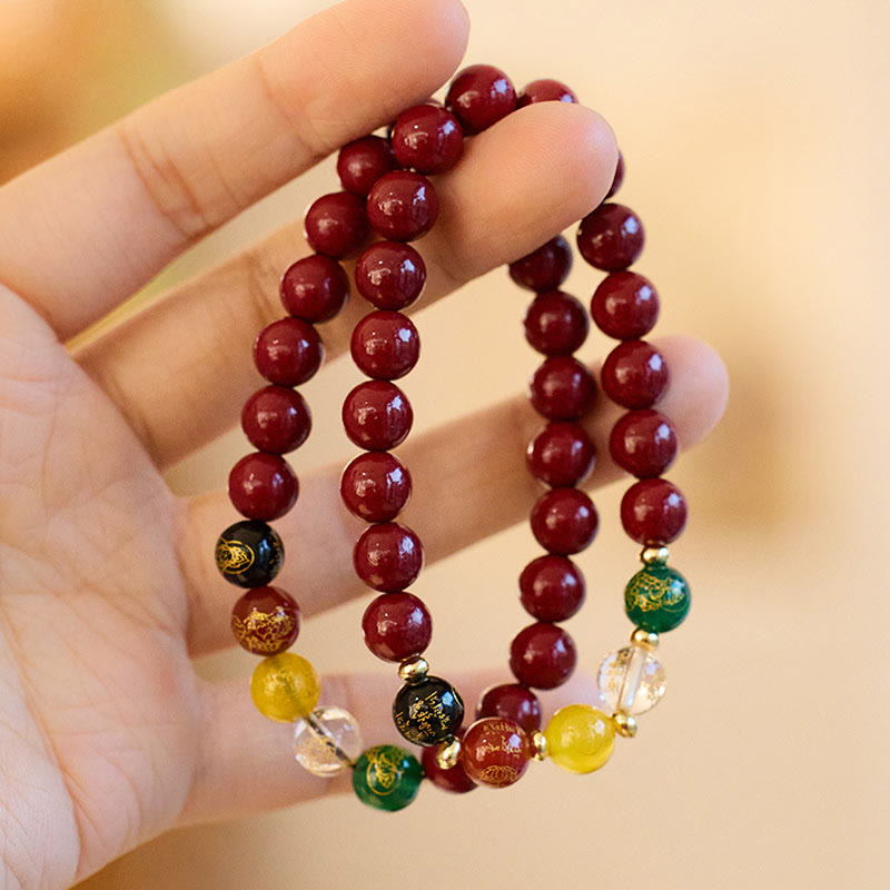 Buddha Stones Zinnober Achat Fünf Richtungen Götter des Reichtums Segen Armband