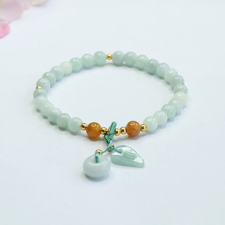 Armband mit Buddha Stones und Jadeperlen, Blatt-Friedensschnalle, Wohlstandsarmband