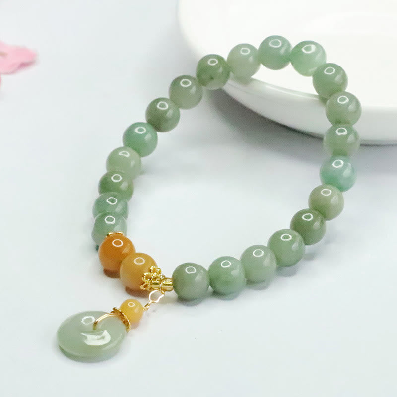 Armband mit Buddha Stones und Jadeperlen, Friedensschnalle, Wohlstand und Fülle