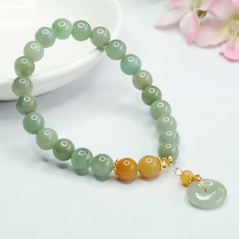 Armband mit Buddha Stones und Jadeperlen, Friedensschnalle, Wohlstand und Fülle