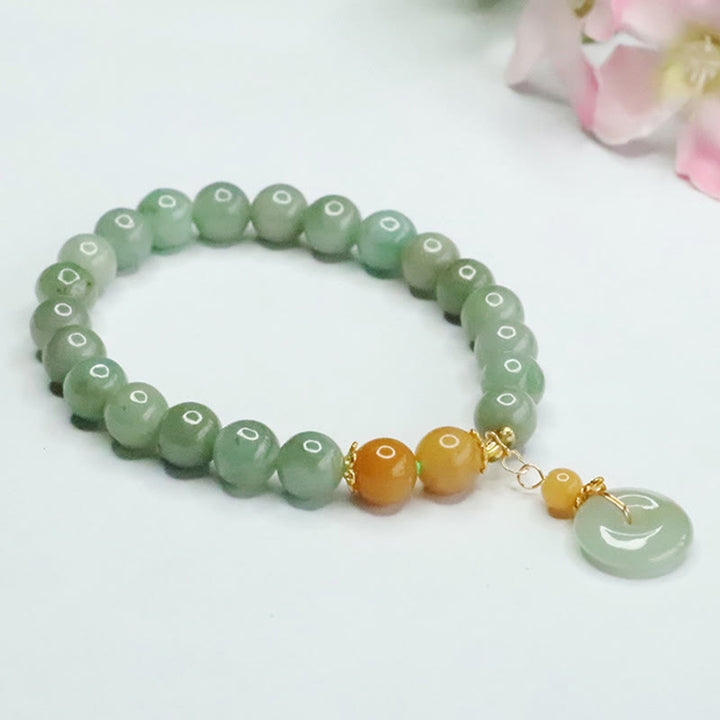 Armband mit Buddha Stones und Jadeperlen, Friedensschnalle, Wohlstand und Fülle