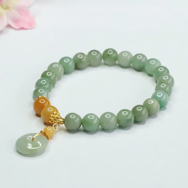 Armband mit Buddha Stones und Jadeperlen, Friedensschnalle, Wohlstand und Fülle