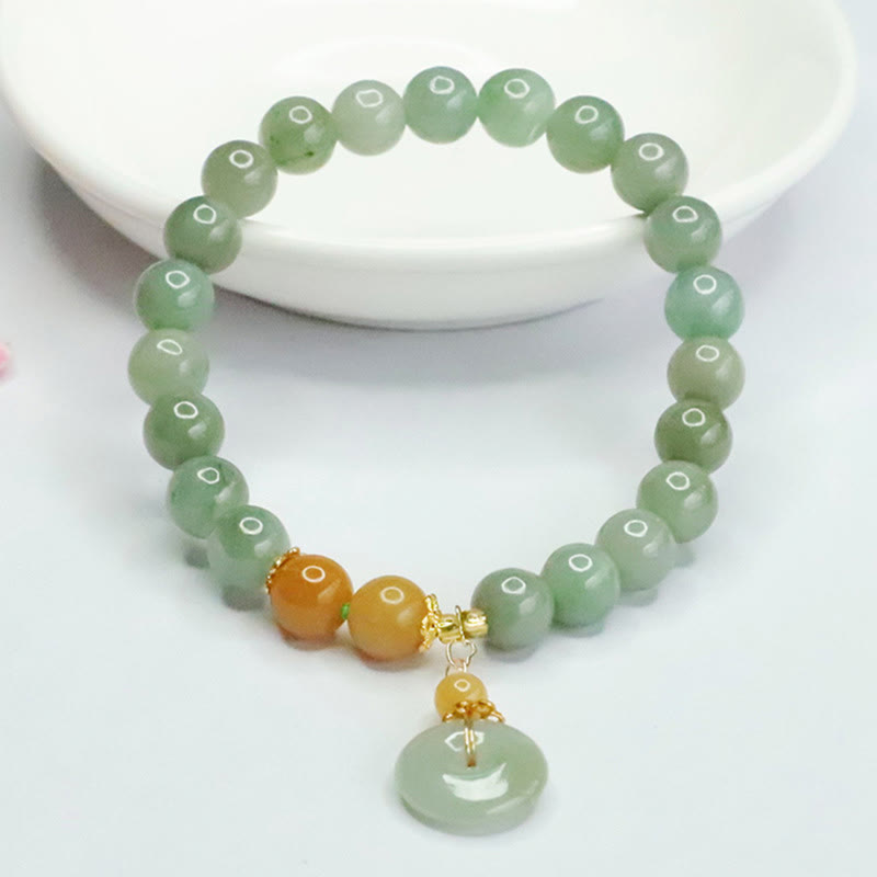Armband mit Buddha Stones und Jadeperlen, Friedensschnalle, Wohlstand und Fülle