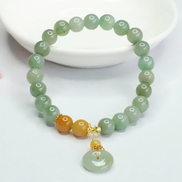 Armband mit Buddha Stones und Jadeperlen, Friedensschnalle, Wohlstand und Fülle