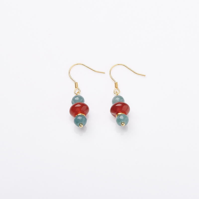 Buddha Stones Jade Roter Achat 925 Sterling Silber Glück Ohrringe