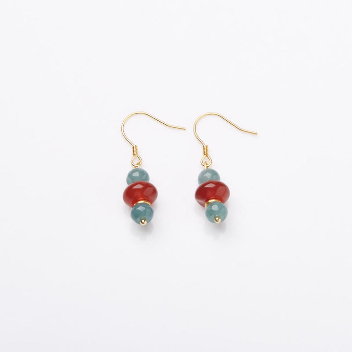 Buddha Stones Jade Roter Achat 925 Sterling Silber Glück Ohrringe