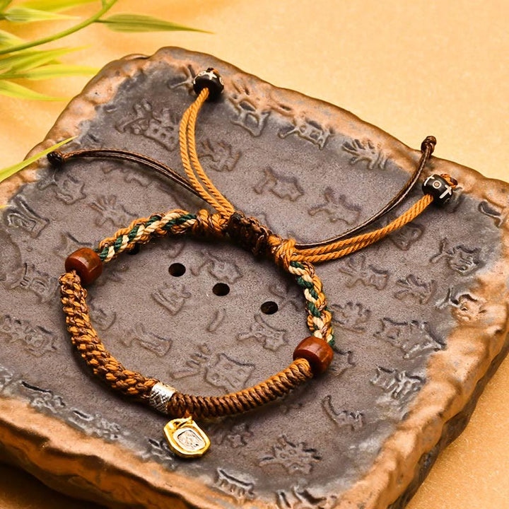 Buddha Stones, handgefertigt, tibetische Zakiram, Göttin des Reichtums, Holzschutz, geflochtenes Armband
