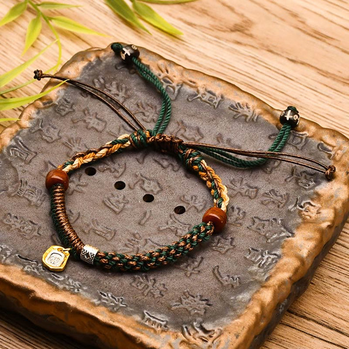 Buddha Stones, handgefertigt, tibetische Zakiram, Göttin des Reichtums, Holzschutz, geflochtenes Armband