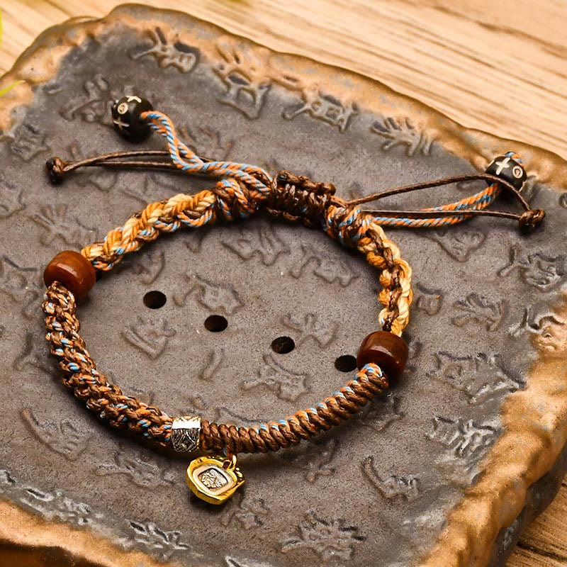 Buddha Stones, handgefertigt, tibetische Zakiram, Göttin des Reichtums, Holzschutz, geflochtenes Armband