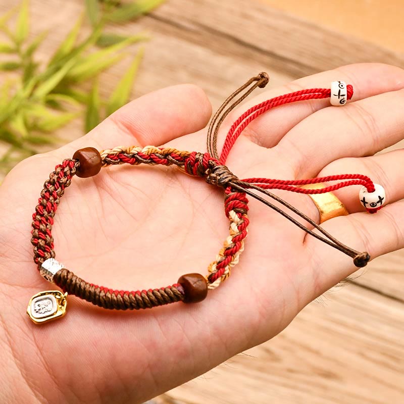 Buddha Stones, handgefertigt, tibetische Zakiram, Göttin des Reichtums, Holzschutz, geflochtenes Armband