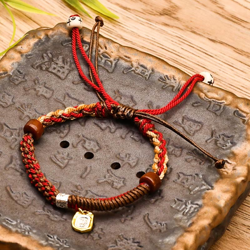 Buddha Stones, handgefertigt, tibetische Zakiram, Göttin des Reichtums, Holzschutz, geflochtenes Armband