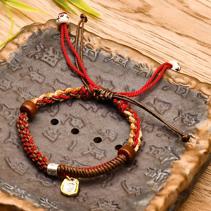 Buddha Stones, handgefertigt, tibetische Zakiram, Göttin des Reichtums, Holzschutz, geflochtenes Armband