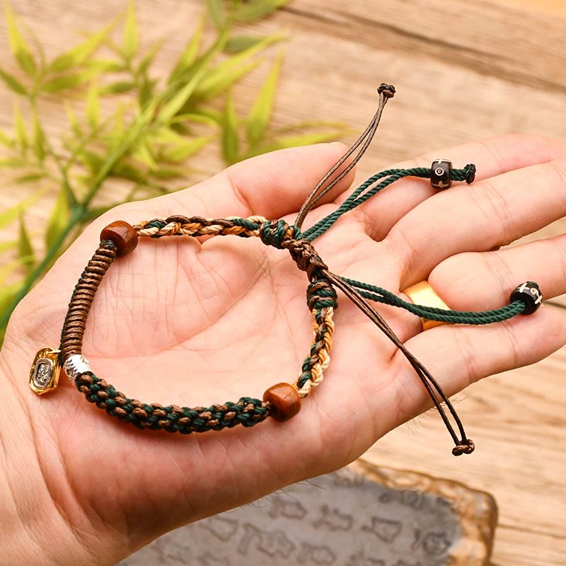 Buddha Stones, handgefertigt, tibetische Zakiram, Göttin des Reichtums, Holzschutz, geflochtenes Armband