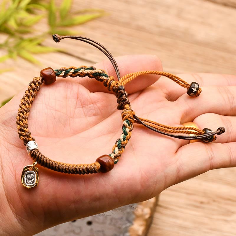 Buddha Stones, handgefertigt, tibetische Zakiram, Göttin des Reichtums, Holzschutz, geflochtenes Armband
