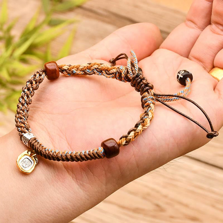Buddha Stones, handgefertigt, tibetische Zakiram, Göttin des Reichtums, Holzschutz, geflochtenes Armband