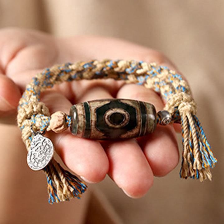 Buddha Stones Tibetische Dzi-Perlen Reichtumsschutz Geflochtenes Armband