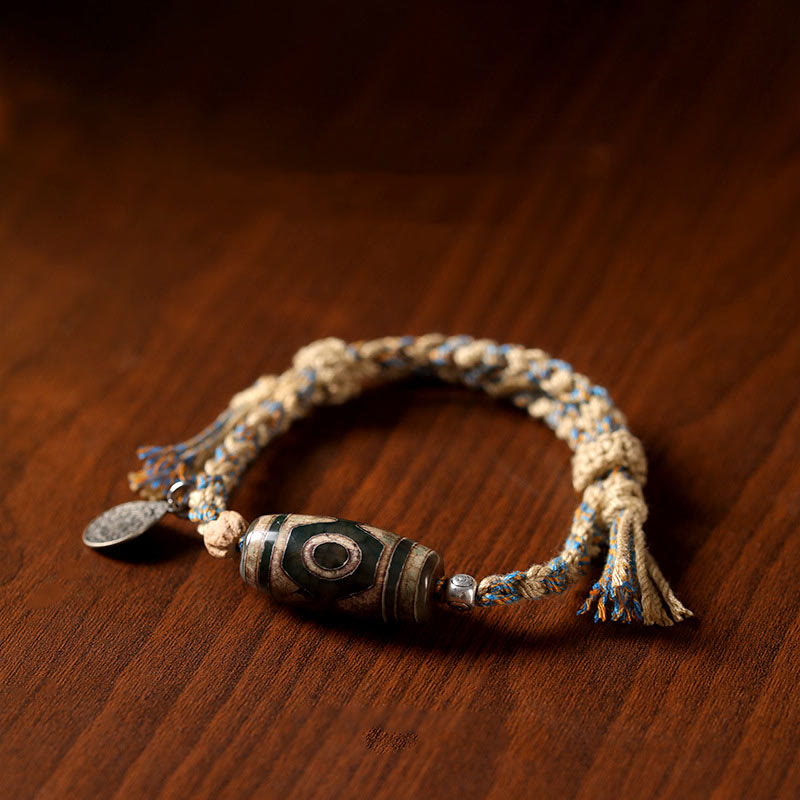 Buddha Stones Tibetische Dzi-Perlen Reichtumsschutz Geflochtenes Armband