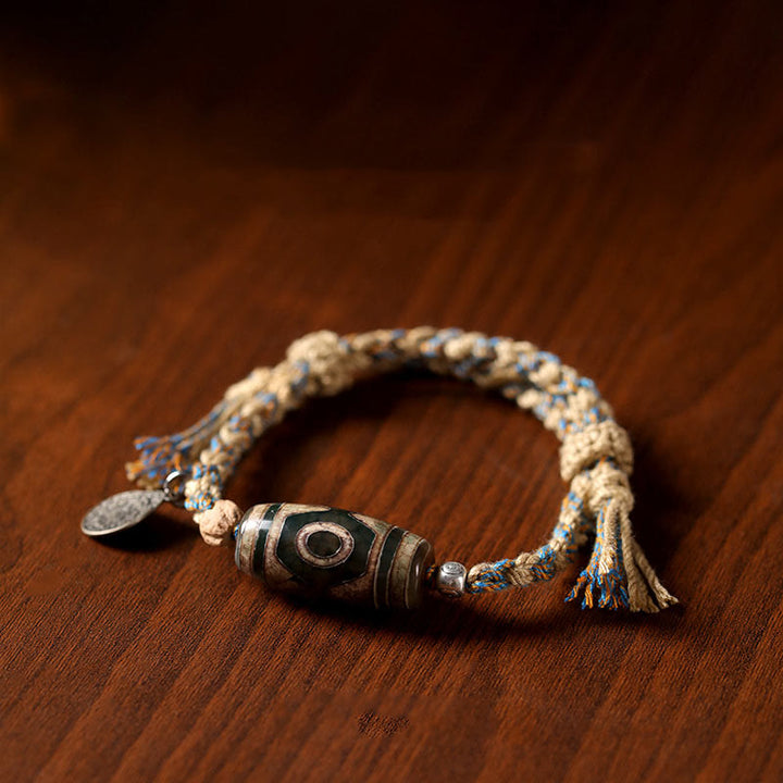 Buddha Stones Tibetische Dzi-Perlen Reichtumsschutz Geflochtenes Armband