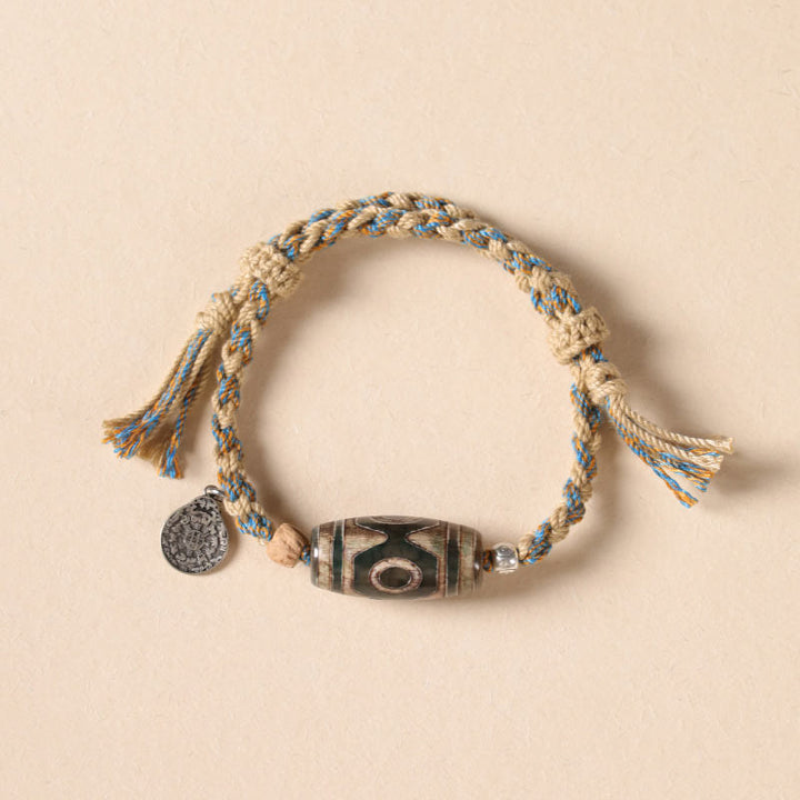 Buddha Stones Tibetische Dzi-Perlen Reichtumsschutz Geflochtenes Armband