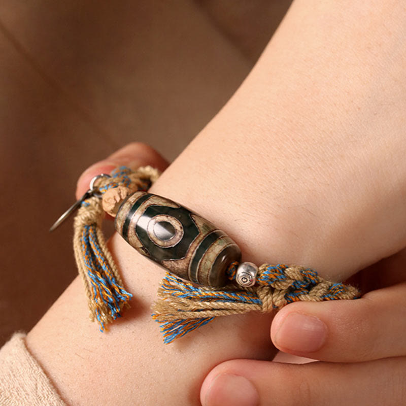 Buddha Stones Tibetische Dzi-Perlen Reichtumsschutz Geflochtenes Armband