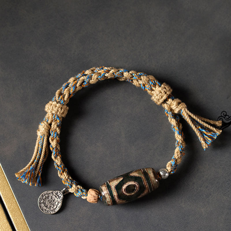 Buddha Stones Tibetische Dzi-Perlen Reichtumsschutz Geflochtenes Armband