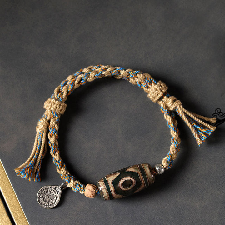 Buddha Stones Tibetische Dzi-Perlen Reichtumsschutz Geflochtenes Armband