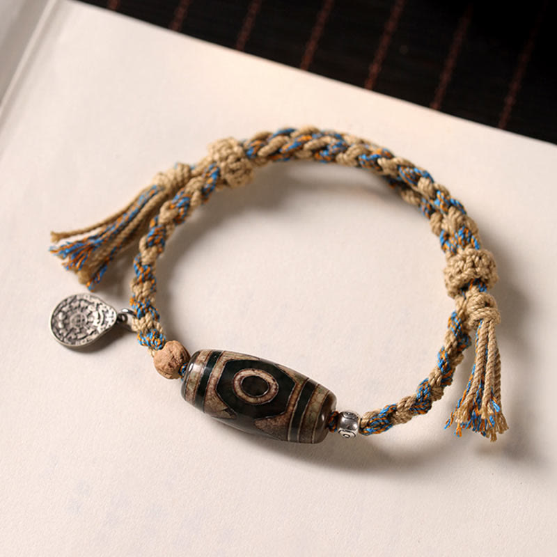 Buddha Stones Tibetische Dzi-Perlen Reichtumsschutz Geflochtenes Armband