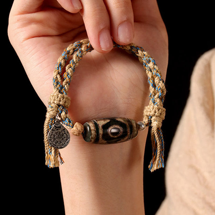 Buddha Stones Tibetische Dzi-Perlen Reichtumsschutz Geflochtenes Armband