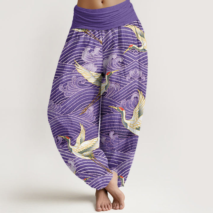 Buddha Stones Lässige Haremshose für Damen mit Kranich-Ozeanwellen-Muster und elastischer Taille - DarkOrchid - US22， UK/AU26，EU54 (6XL) - image 8