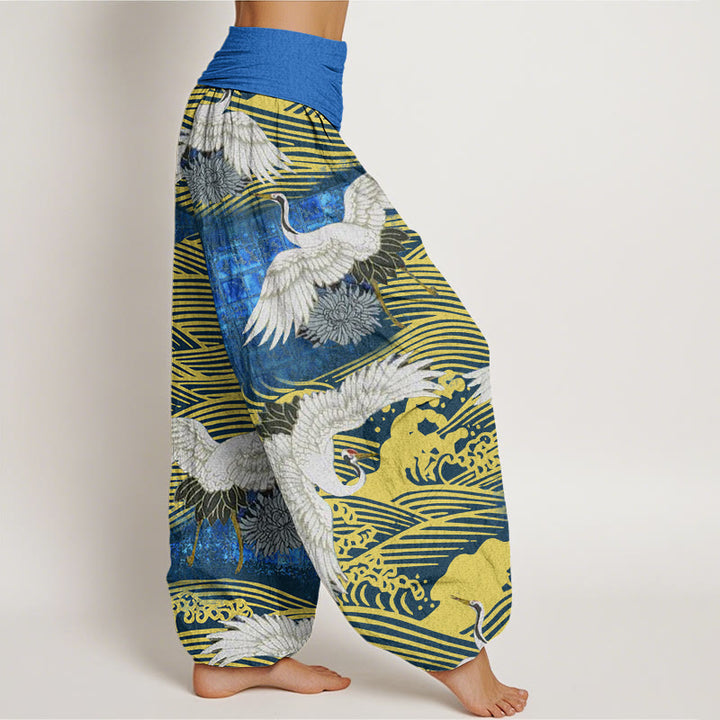 Buddha Stones Casual Crane Ocean Waves Chrysanthemum Pattern Damen Haremshose mit elastischer Taille - image 3