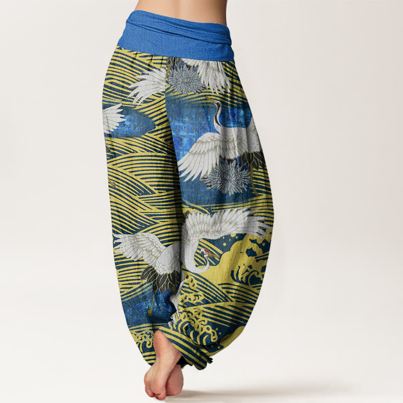 Buddha Stones Casual Crane Ocean Waves Chrysanthemum Pattern Damen Haremshose mit elastischer Taille - image 2