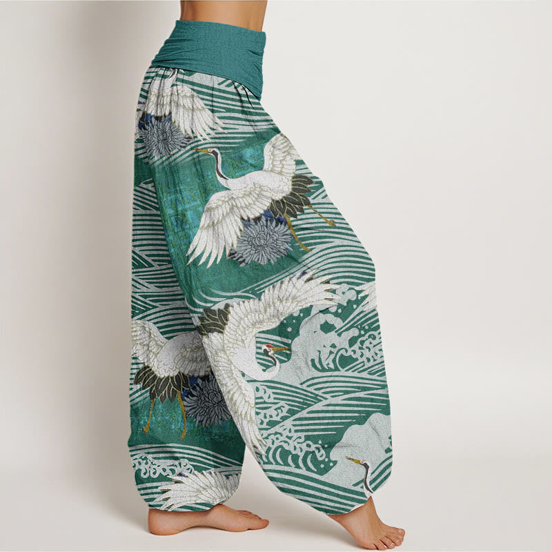 Buddha Stones Casual Crane Ocean Waves Chrysanthemum Pattern Damen Haremshose mit elastischer Taille - image 7