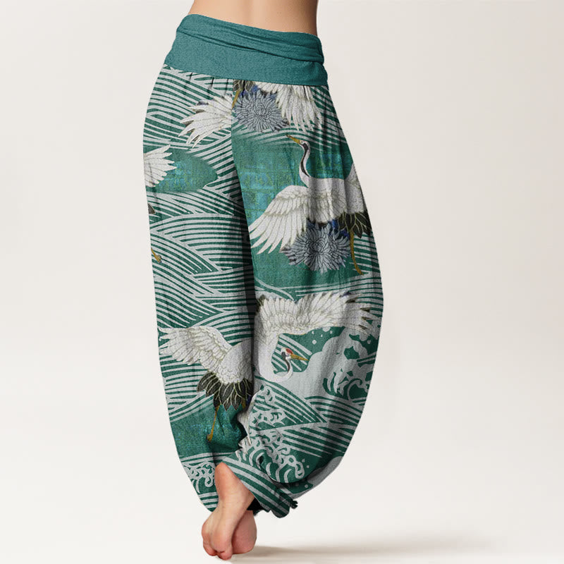 Buddha Stones Casual Crane Ocean Waves Chrysanthemum Pattern Damen Haremshose mit elastischer Taille - image 6