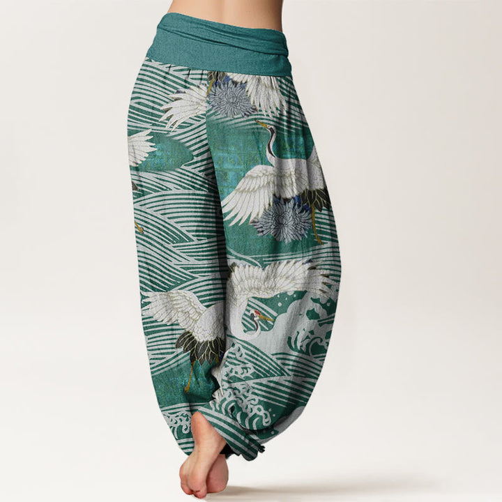 Buddha Stones Casual Crane Ocean Waves Chrysanthemum Pattern Damen Haremshose mit elastischer Taille - image 6