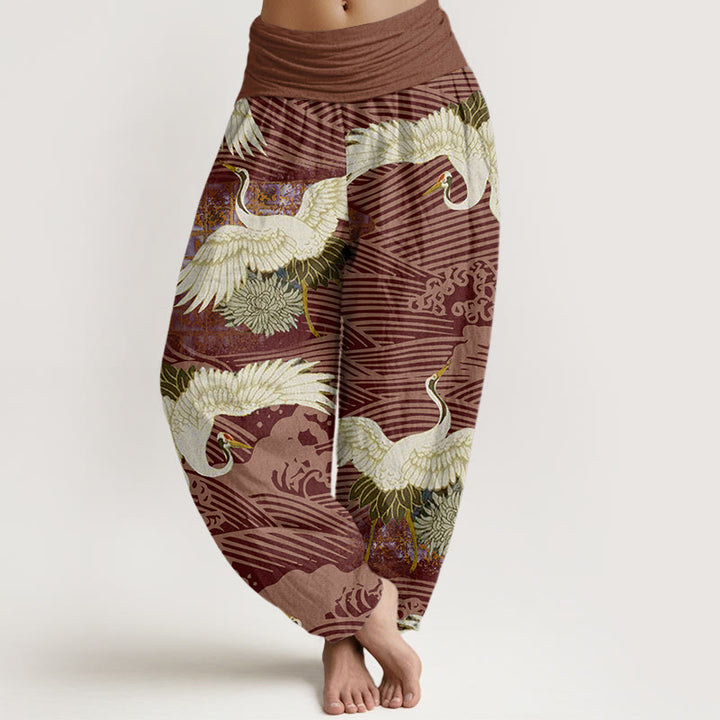 Buddha Stones Casual Crane Ocean Waves Chrysanthemum Pattern Damen Haremshose mit elastischer Taille - Sienna - US22， UK/AU26，EU54 (6XL) - image 8