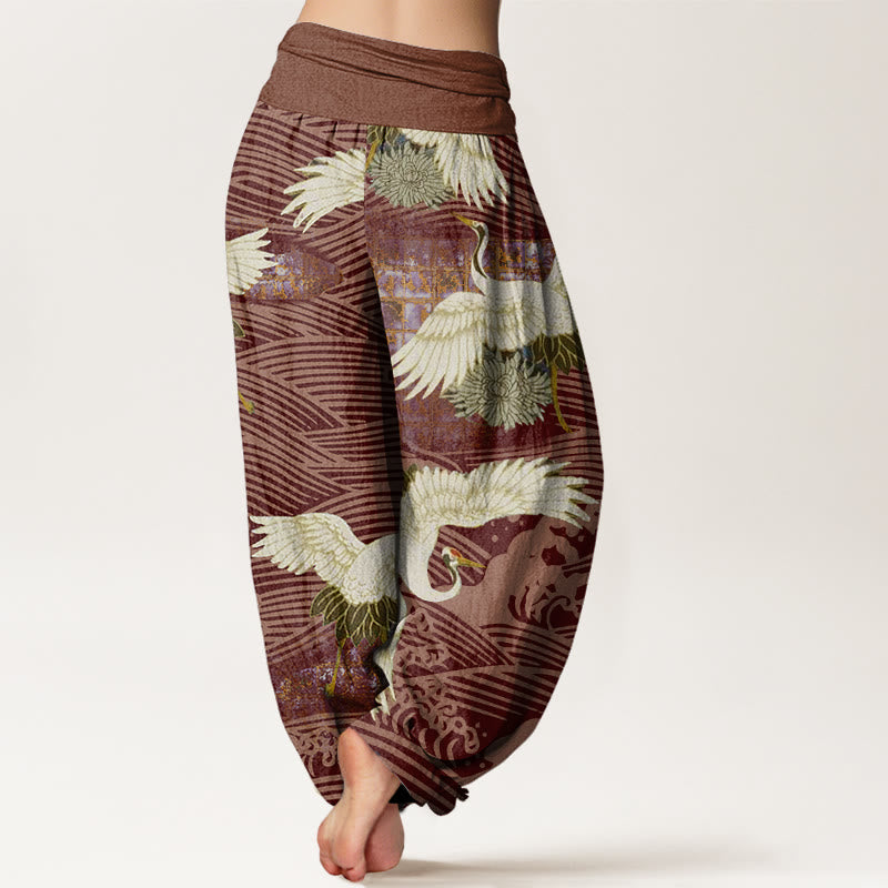 Buddha Stones Casual Crane Ocean Waves Chrysanthemum Pattern Damen Haremshose mit elastischer Taille - image 9