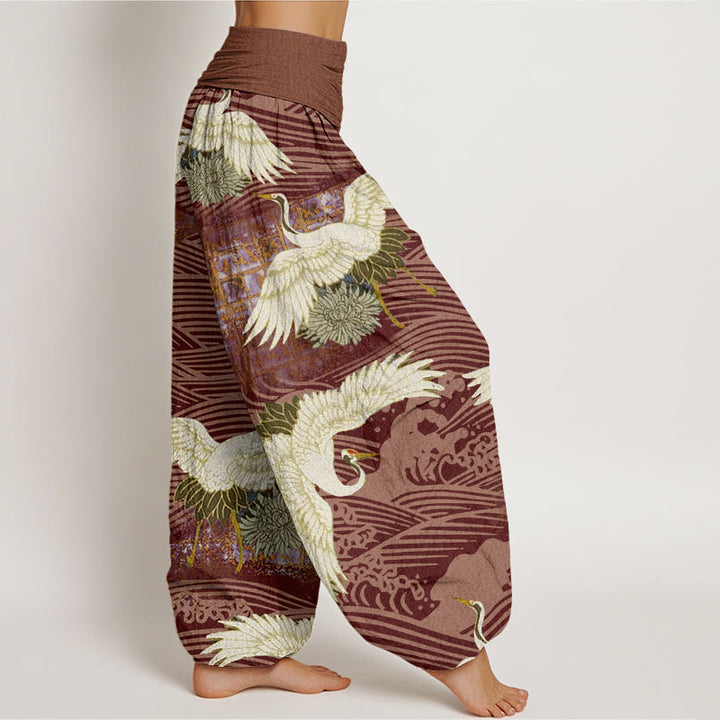 Buddha Stones Casual Crane Ocean Waves Chrysanthemum Pattern Damen Haremshose mit elastischer Taille - image 10