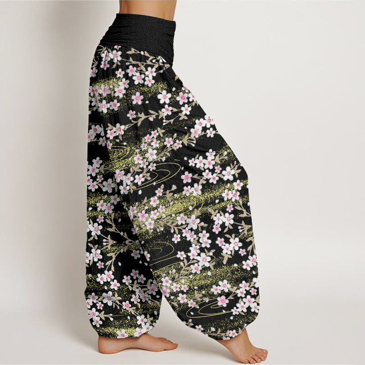 Buddha Stones Lässige Haremshose mit Kirschblüten-Wassermuster für Damen, elastische Taille - image 10
