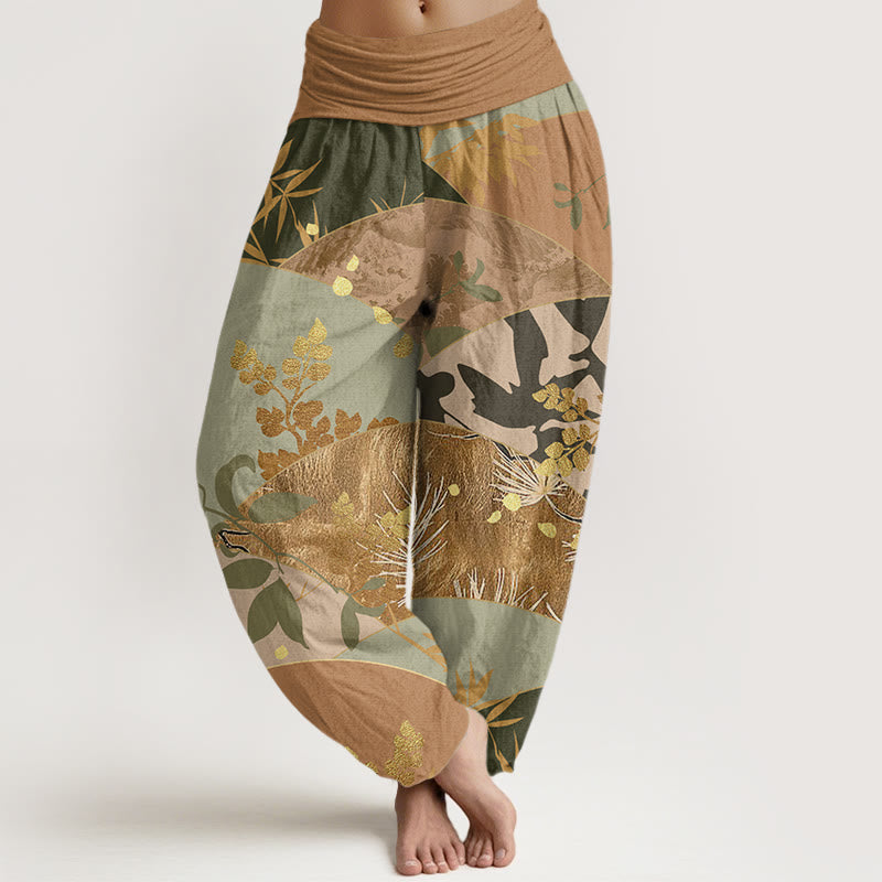 Haremshose mit Buddha Stones, Halbkreis-Blätter-Muster, elastischer Taille für Damen - Peru - US22， UK/AU26，EU54 (6XL) - image 1