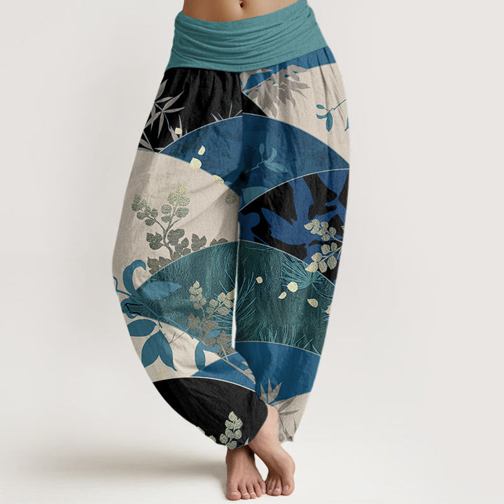 Haremshose mit Buddha Stones, Halbkreis-Blätter-Muster, elastischer Taille für Damen - HellMeerGrün - US22， UK/AU26，EU54 (6XL) - image 5