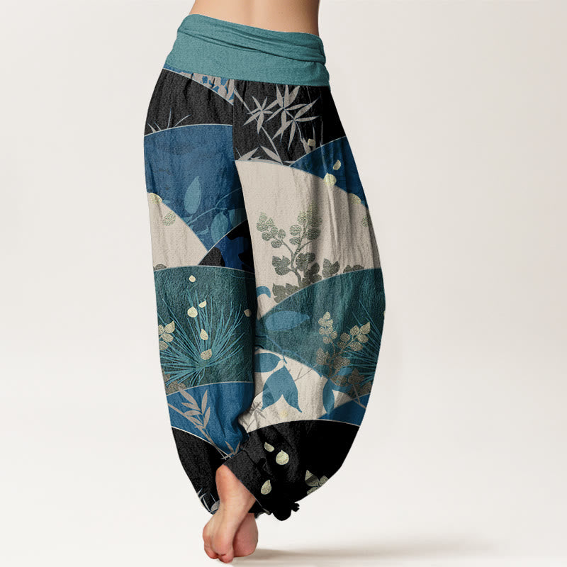 Haremshose mit Buddha Stones, Halbkreis-Blätter-Muster, elastischer Taille für Damen - image 6