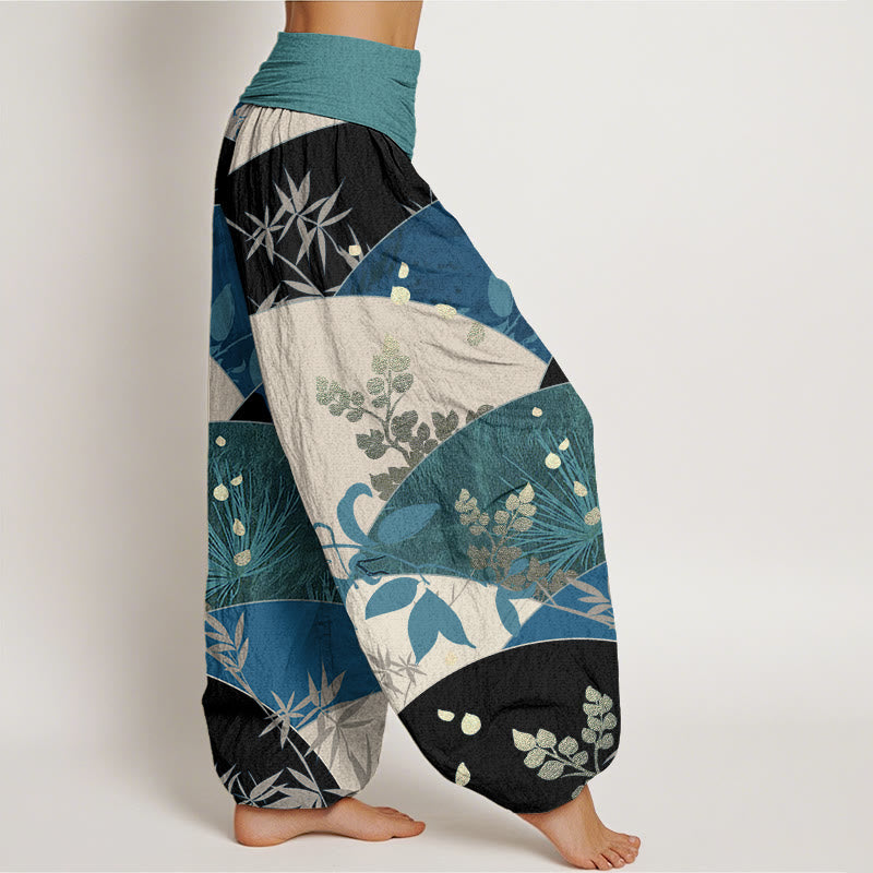 Haremshose mit Buddha Stones, Halbkreis-Blätter-Muster, elastischer Taille für Damen - image 7