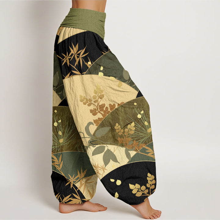 Haremshose mit Buddha Stones, Halbkreis-Blätter-Muster, elastischer Taille für Damen - image 10