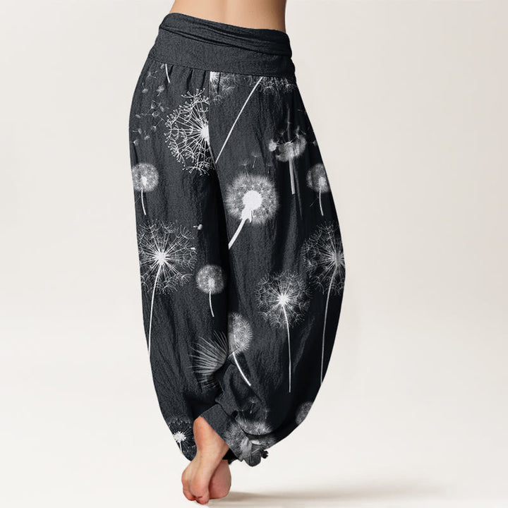 Buddha Stones Lässige Haremshose mit Löwenzahnmuster für Damen, elastische Taille