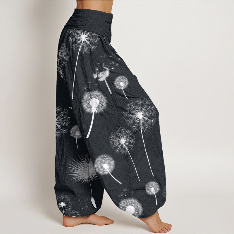 Lässige Haremshose aus Baumwolle mit Buddha Stones und Löwenzahnmuster für Damen mit elastischem Bund - image 2
