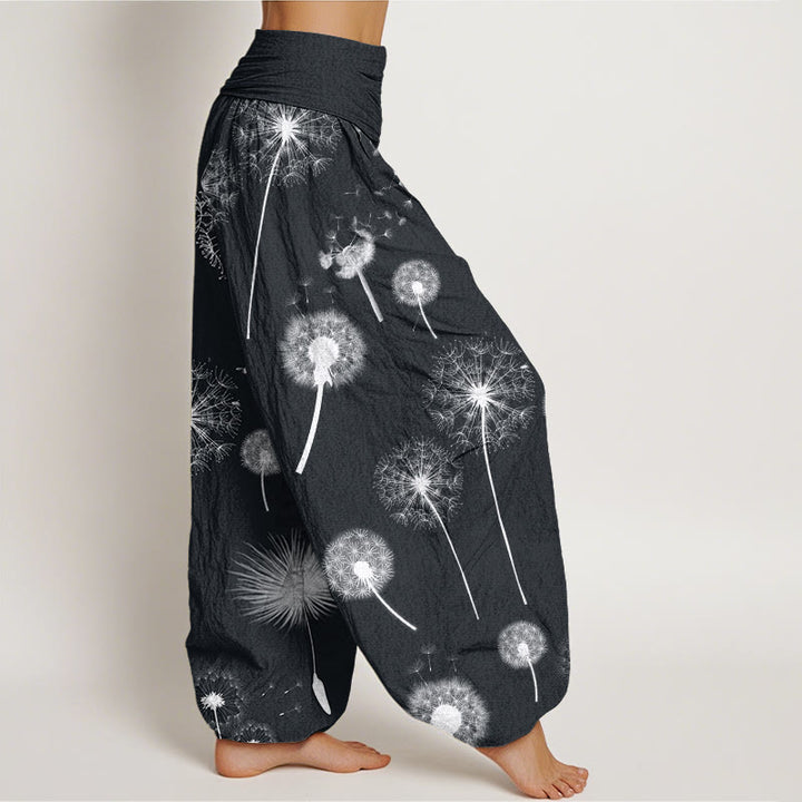 Buddha Stones Lässige Haremshose mit Löwenzahnmuster für Damen, elastische Taille - image 3