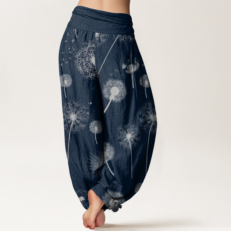 Lässige Haremshose aus Baumwolle mit Buddha Stones und Löwenzahnmuster für Damen mit elastischem Bund - image 5